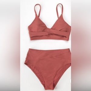 Cupshe Marsala Twist High-Waist Bikini